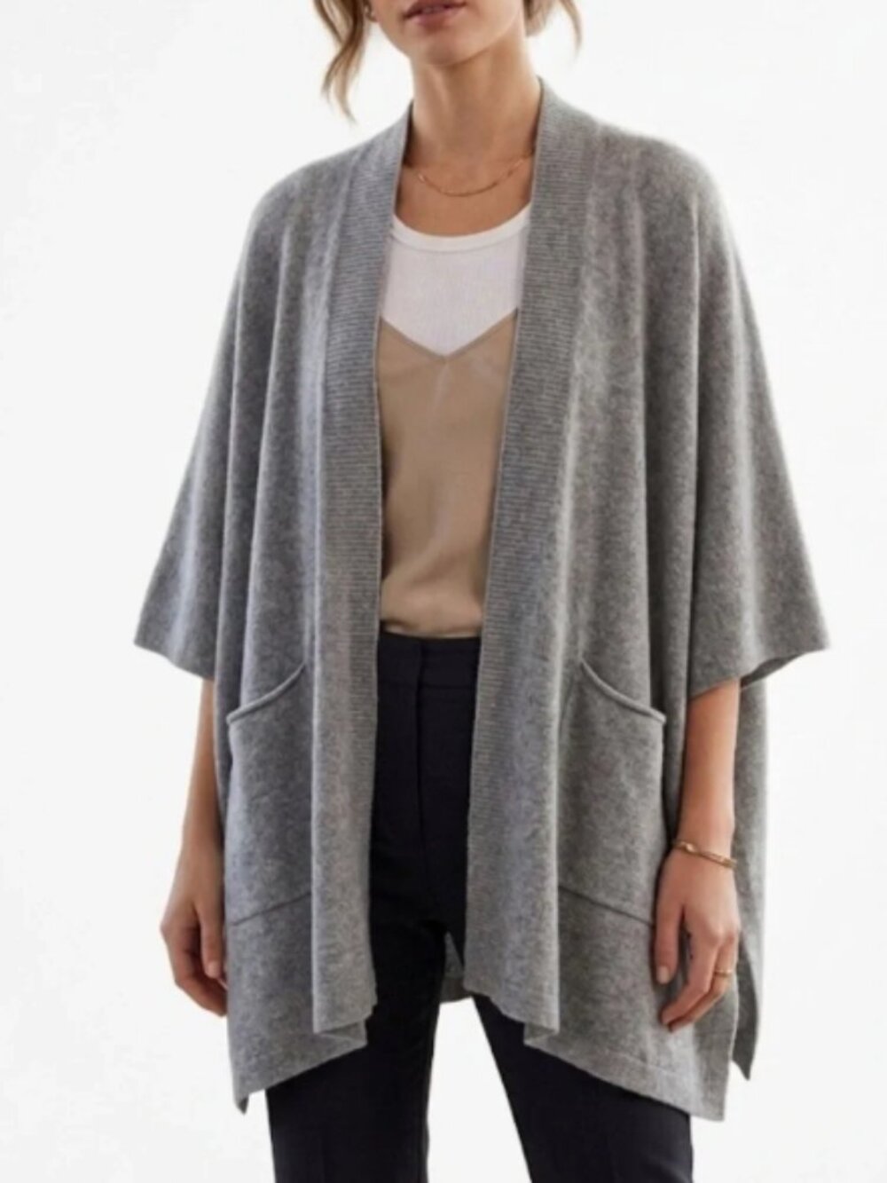 Aritzia Golden Tna Roohan Wrap Wool Knit Sweater Poncho Grey